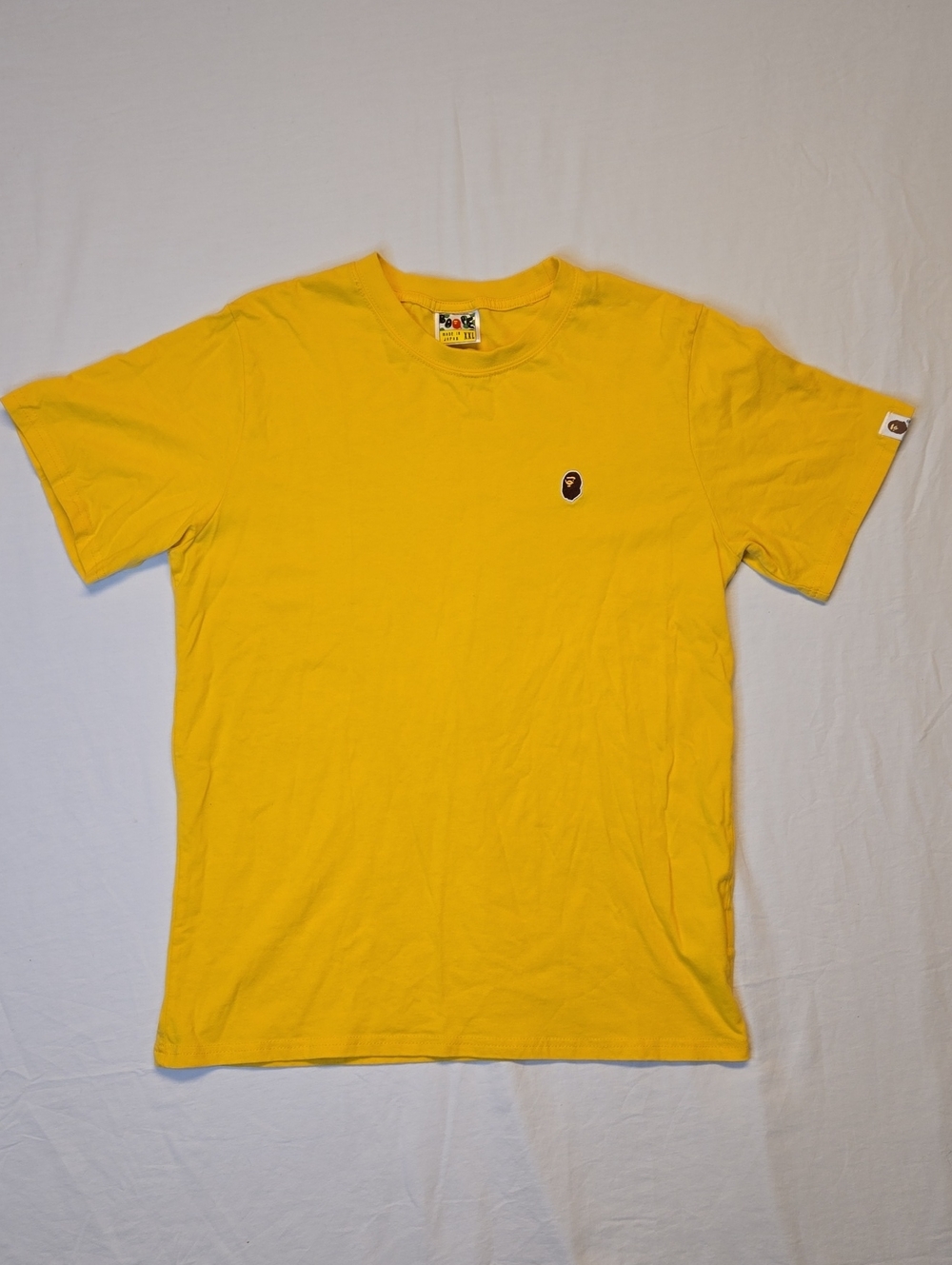 Bape Yellow Short Sleeve Crewneck T-Shirt with Small Ape Head Logo